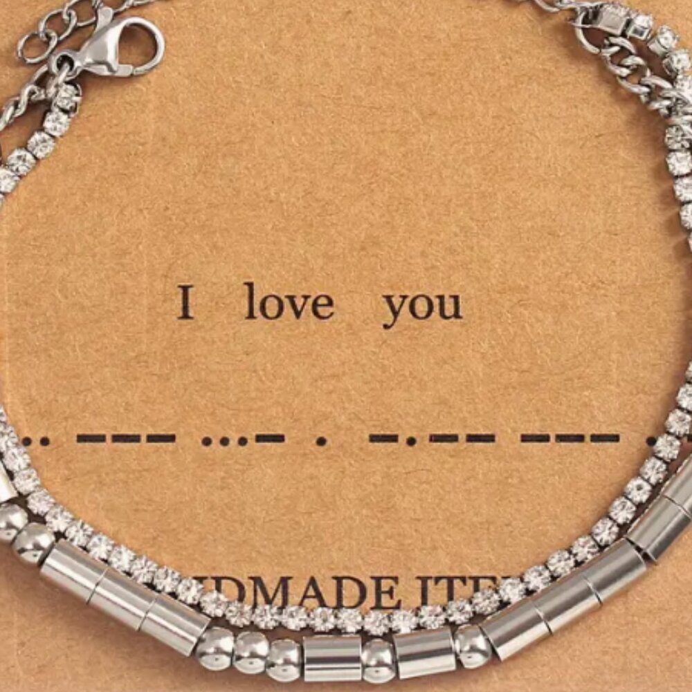 "I LOVE YOU" - Silver Plated - Morse Code Bracelets w/Inspirational Message - Picture 2 of 3